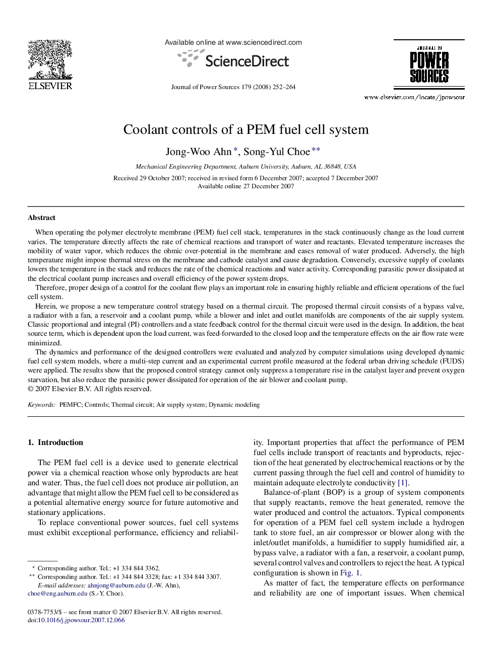 Coolant controls of a PEM fuel cell system