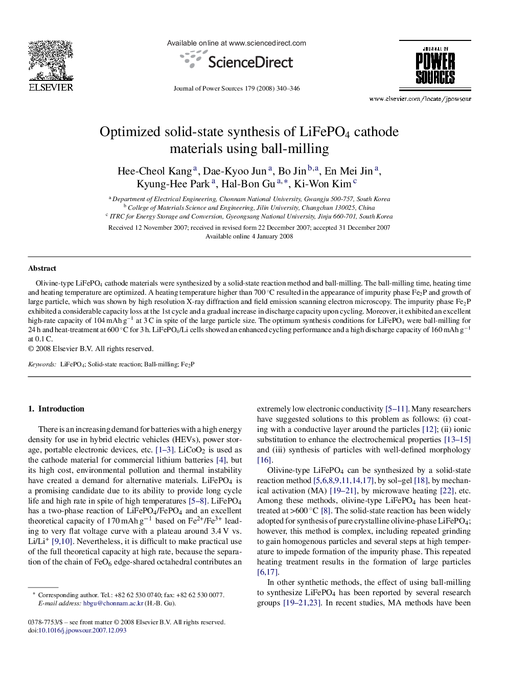 Optimized solid-state synthesis of LiFePO4 cathode materials using ball-milling