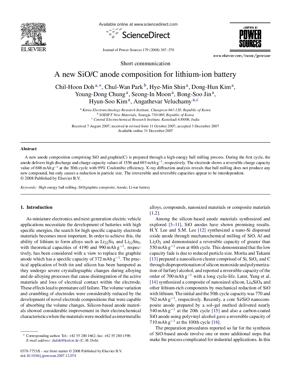 A new SiO/C anode composition for lithium-ion battery