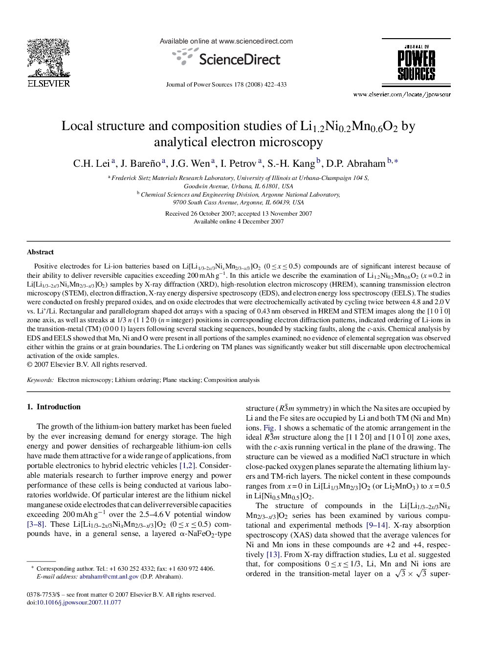 Local structure and composition studies of Li1.2Ni0.2Mn0.6O2 by analytical electron microscopy