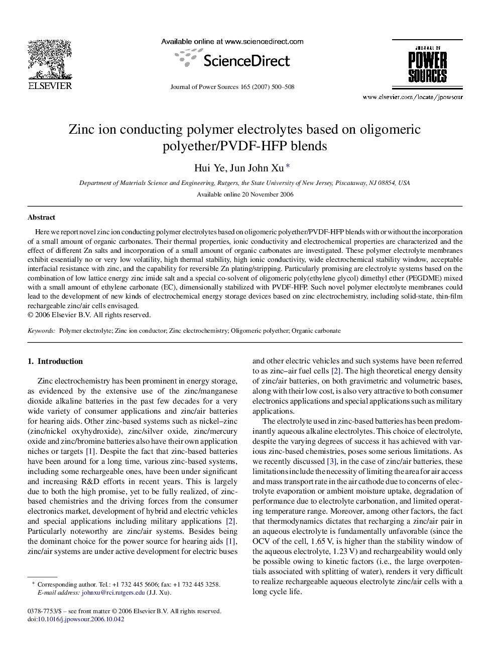 Zinc ion conducting polymer electrolytes based on oligomeric polyether/PVDF-HFP blends