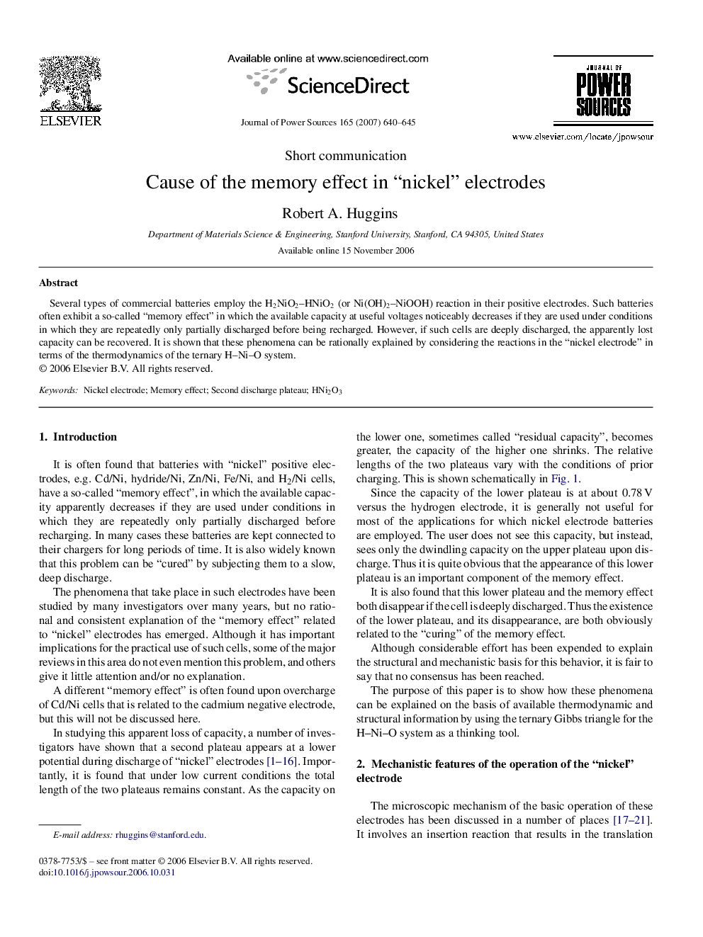 Cause of the memory effect in “nickel” electrodes