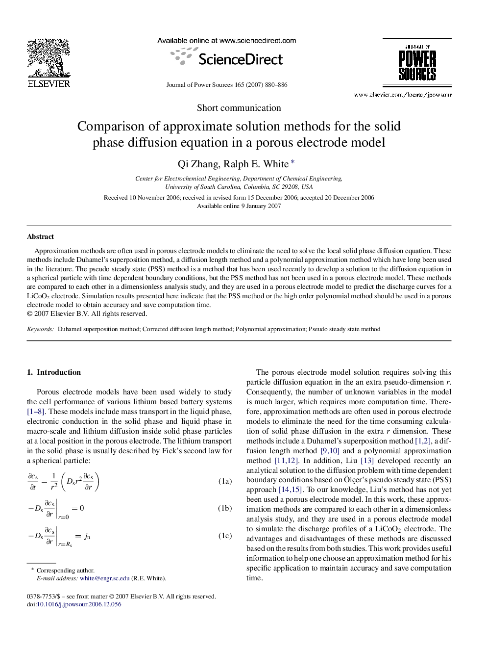 Comparison of approximate solution methods for the solid phase diffusion equation in a porous electrode model