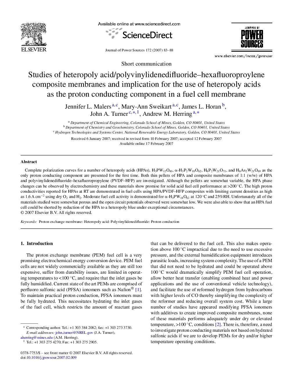 Studies of heteropoly acid/polyvinylidenedifluoride–hexafluoroproylene composite membranes and implication for the use of heteropoly acids as the proton conducting component in a fuel cell membrane