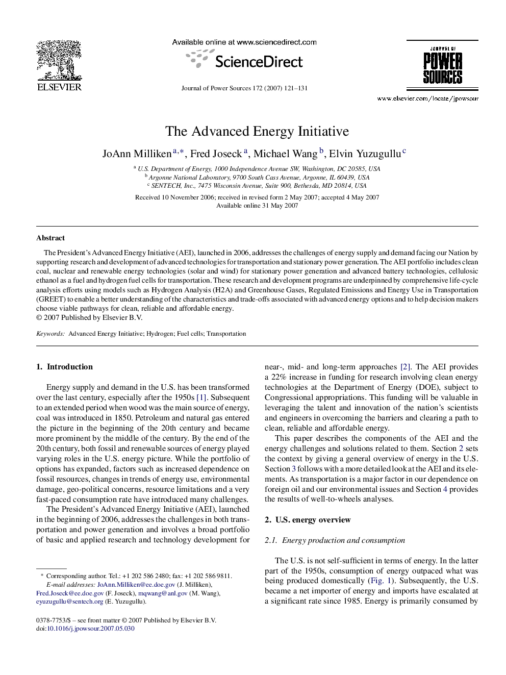 The Advanced Energy Initiative