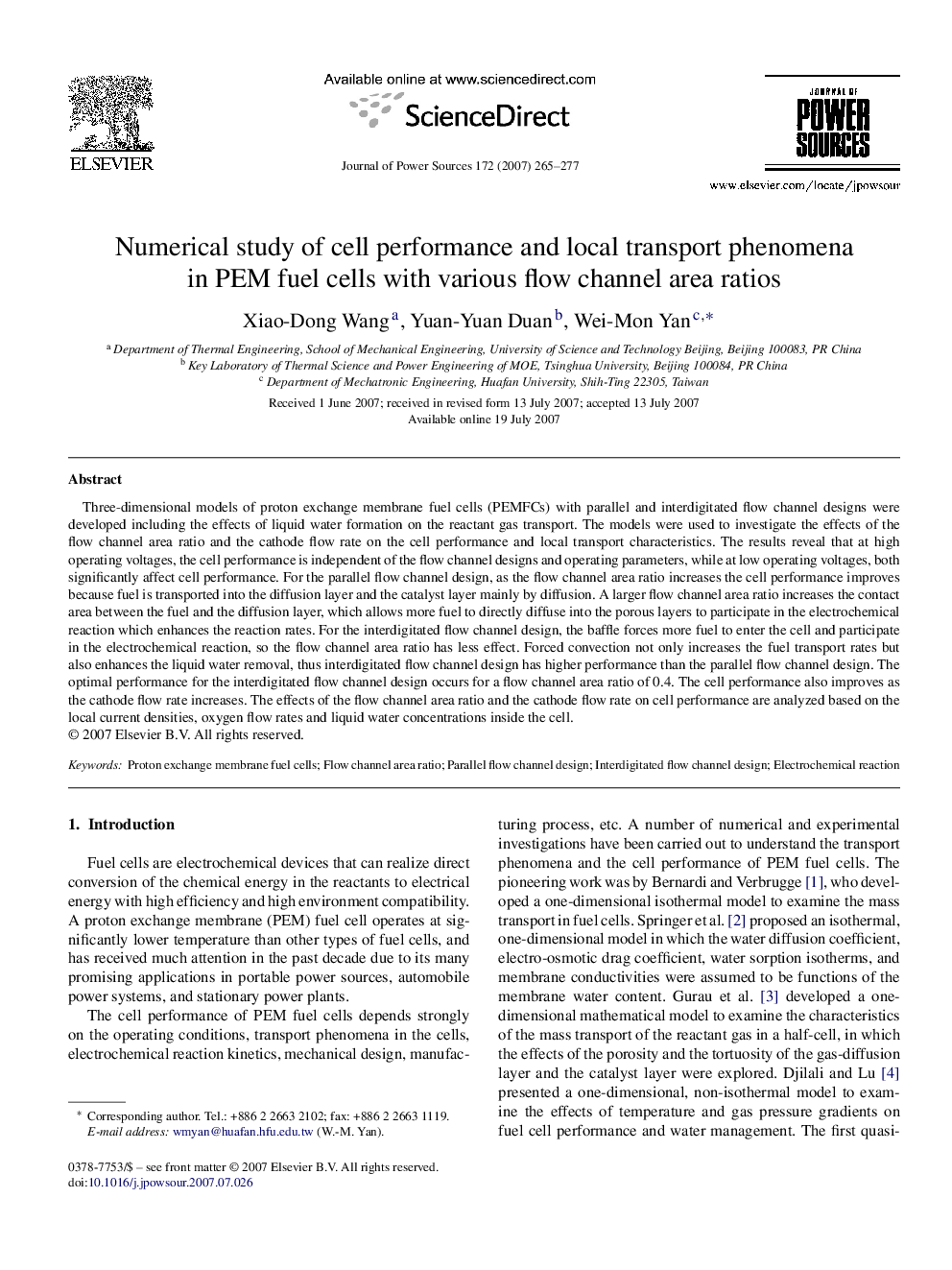 Numerical study of cell performance and local transport phenomena in PEM fuel cells with various flow channel area ratios