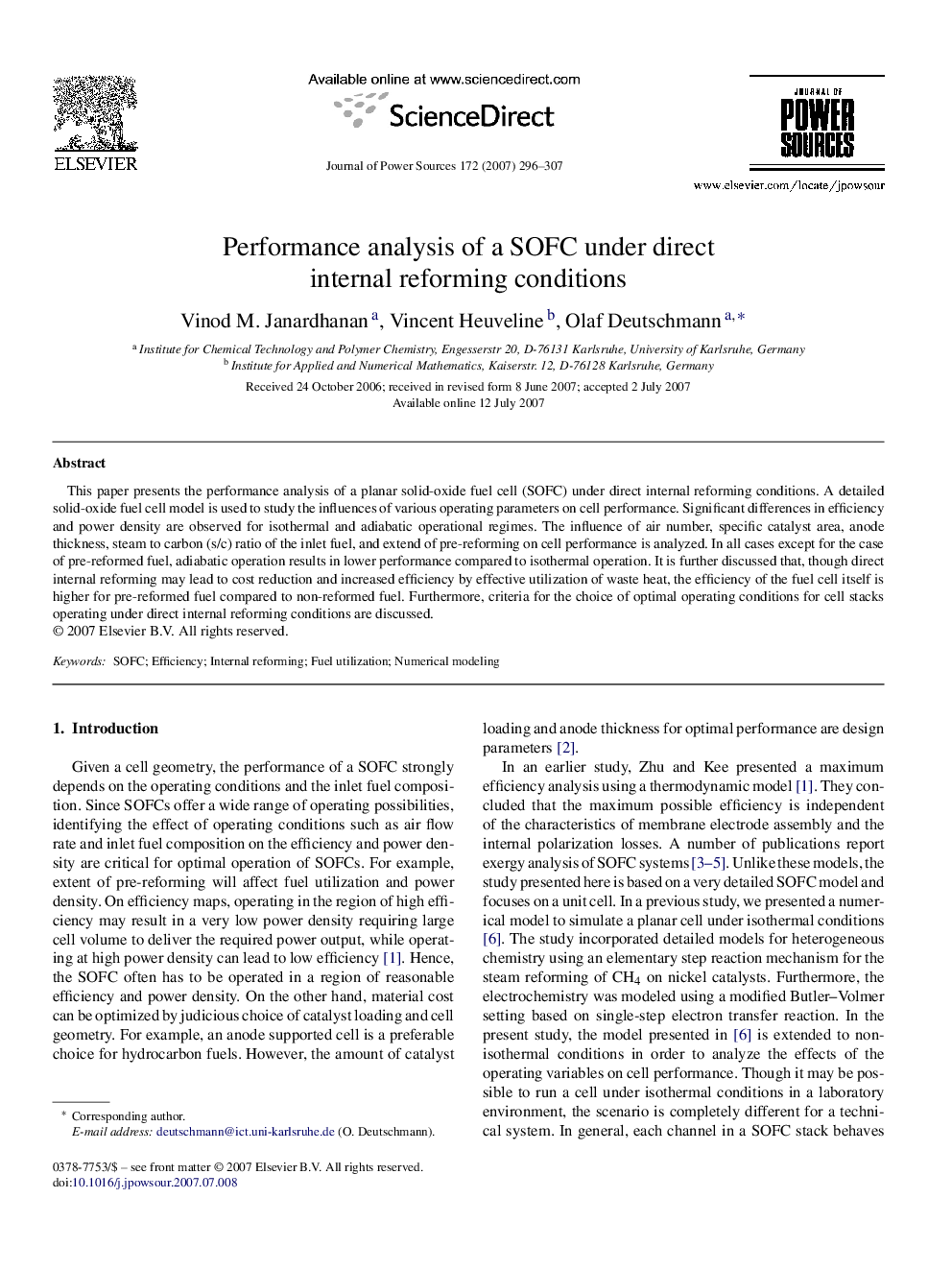 Performance analysis of a SOFC under direct internal reforming conditions