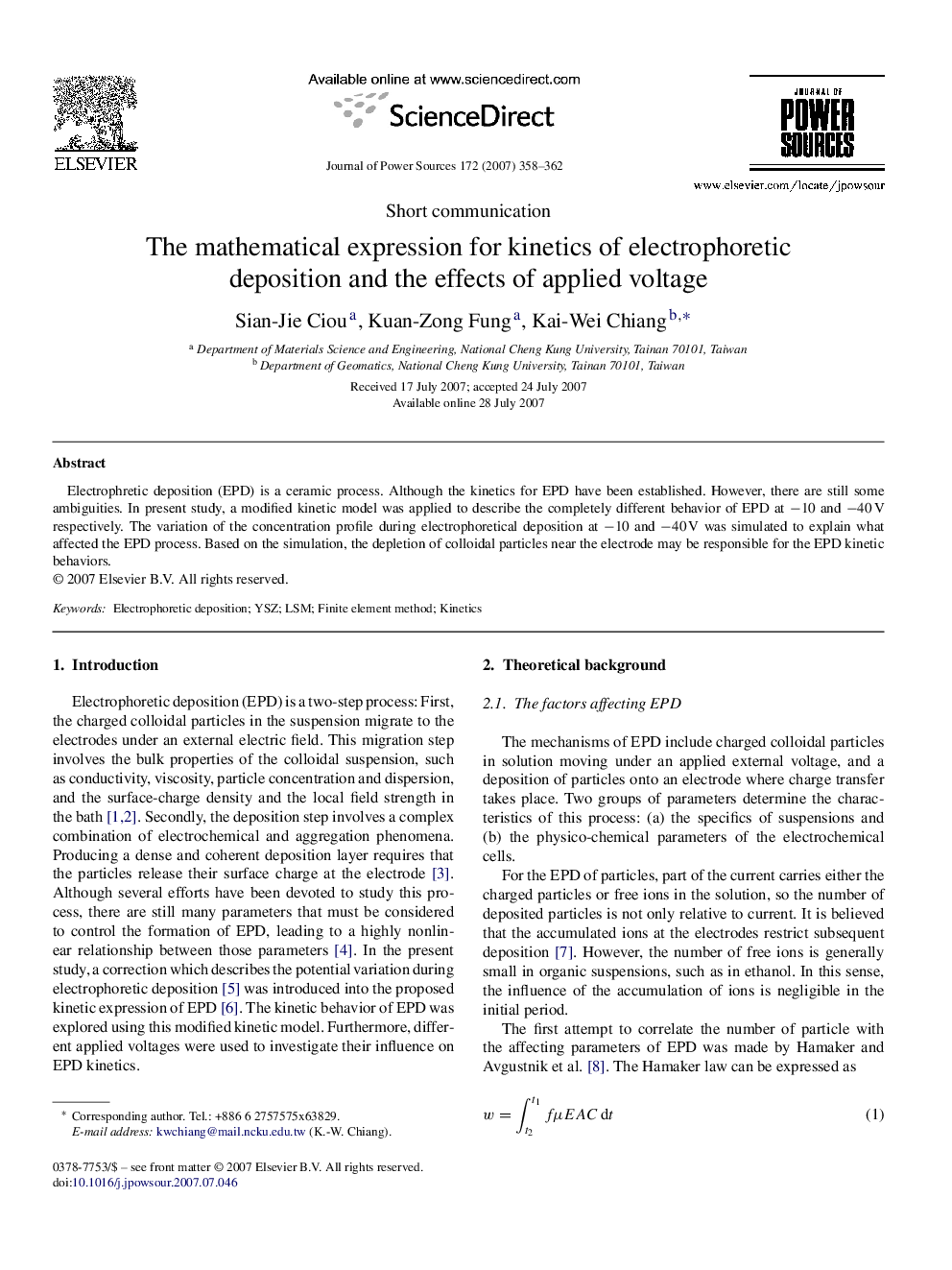 The mathematical expression for kinetics of electrophoretic deposition and the effects of applied voltage