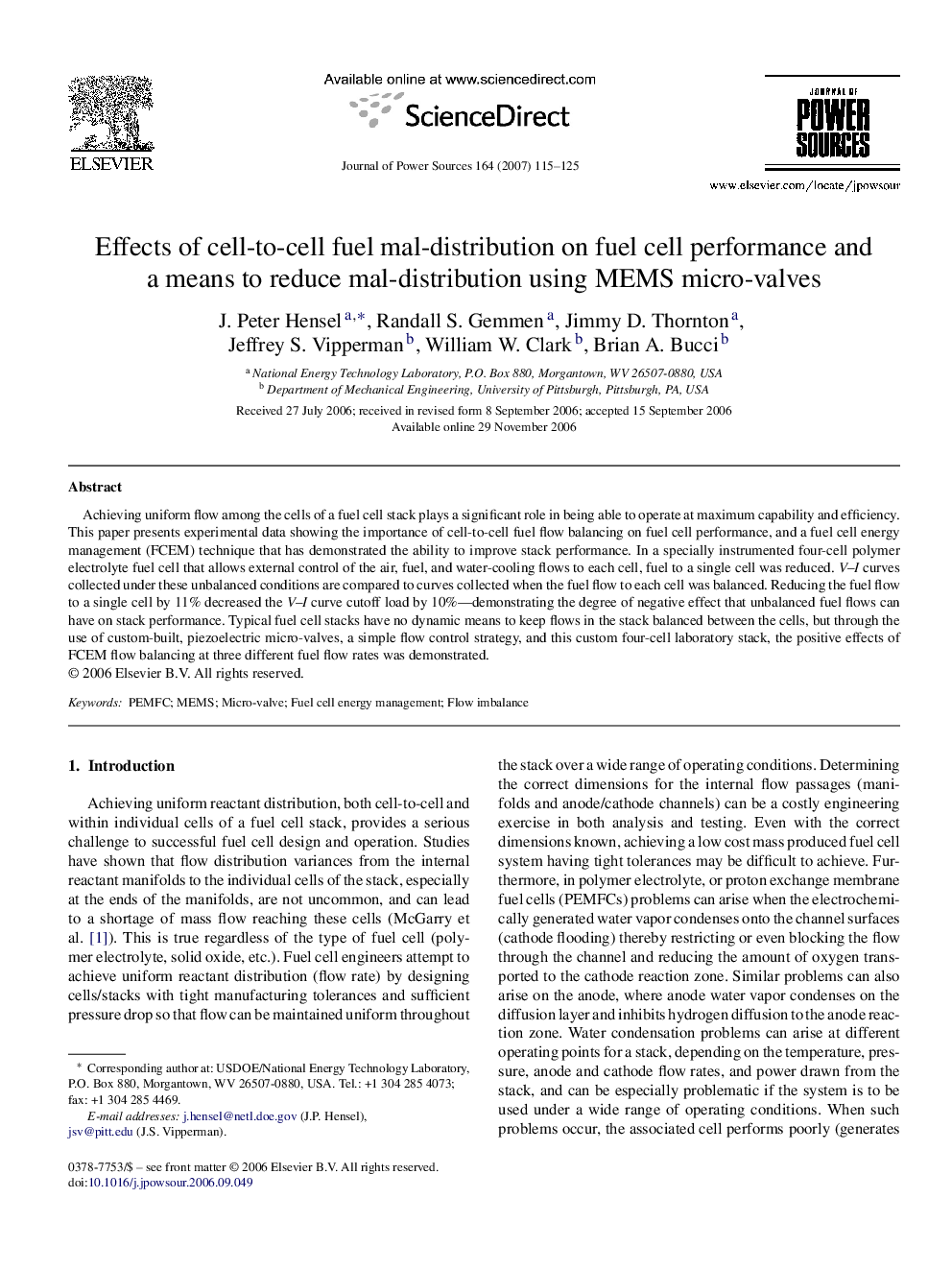 Effects of cell-to-cell fuel mal-distribution on fuel cell performance and a means to reduce mal-distribution using MEMS micro-valves