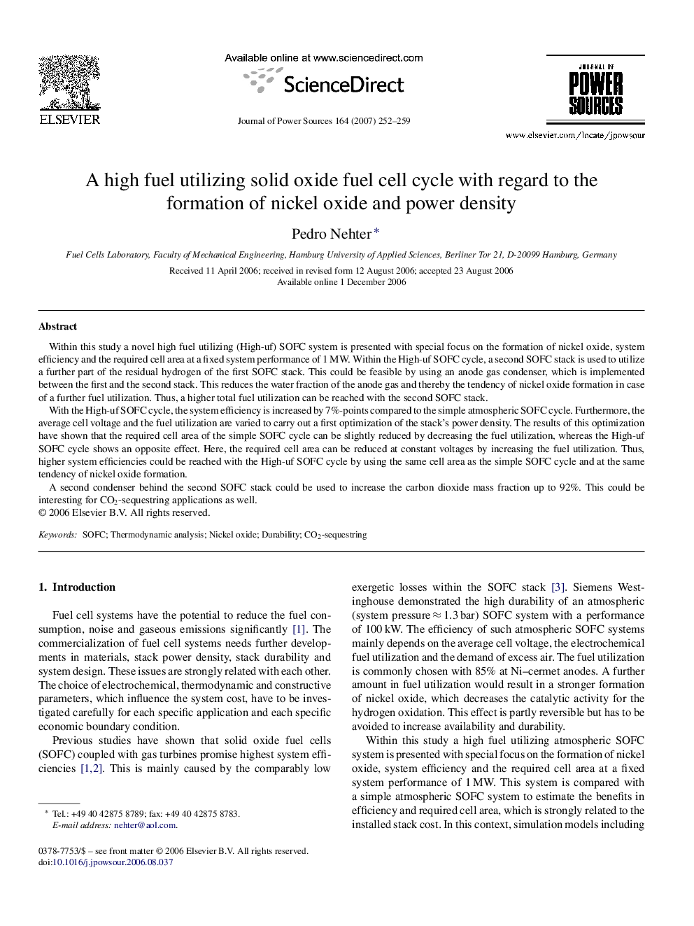 A high fuel utilizing solid oxide fuel cell cycle with regard to the formation of nickel oxide and power density