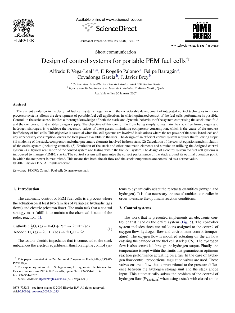 Design of control systems for portable PEM fuel cells 