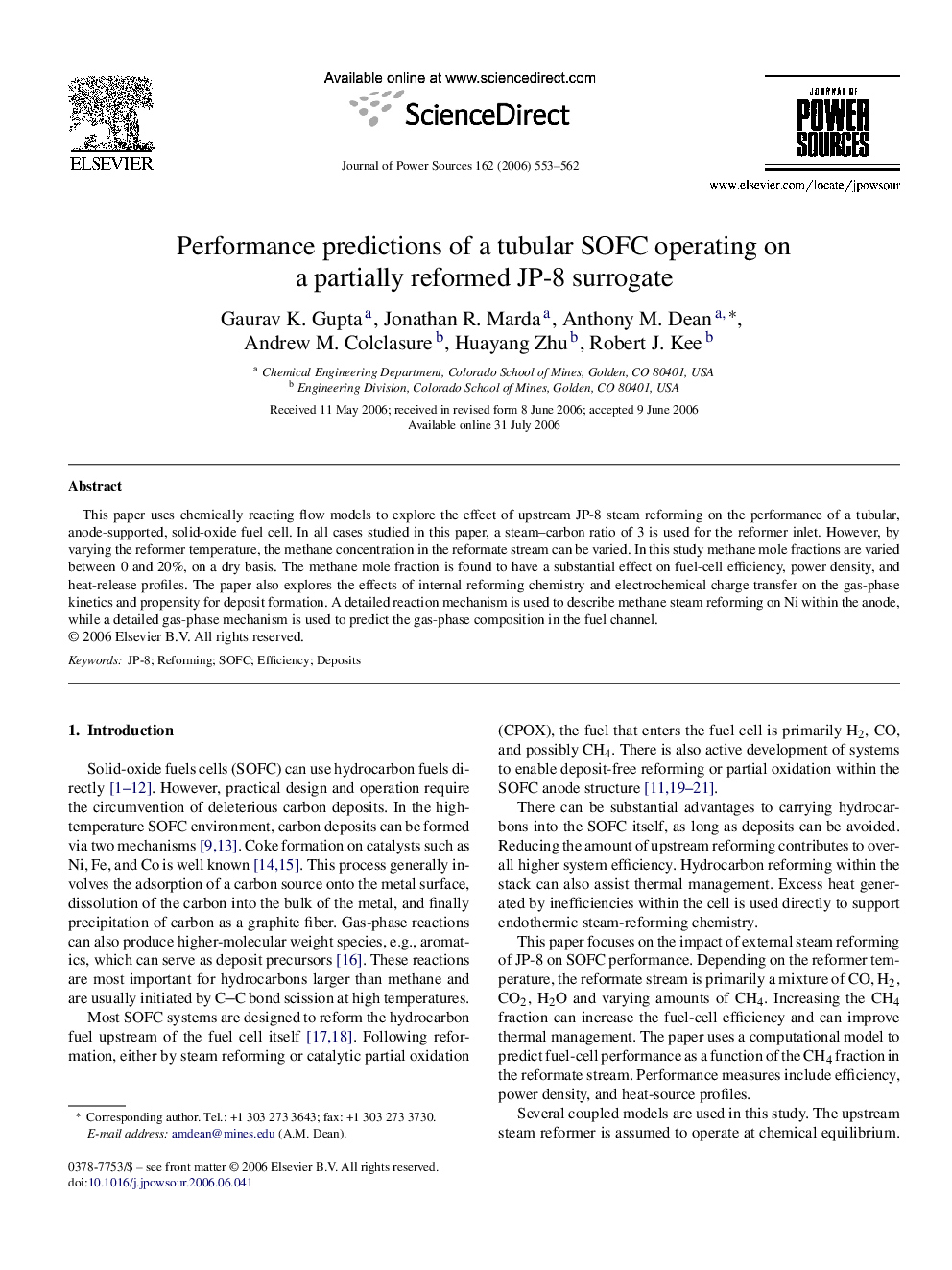 Performance predictions of a tubular SOFC operating on a partially reformed JP-8 surrogate