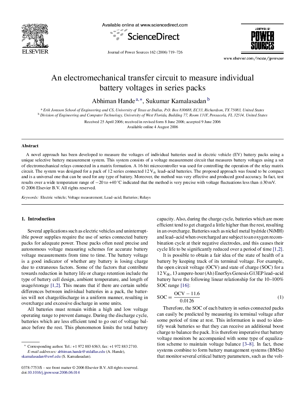 An electromechanical transfer circuit to measure individual battery voltages in series packs