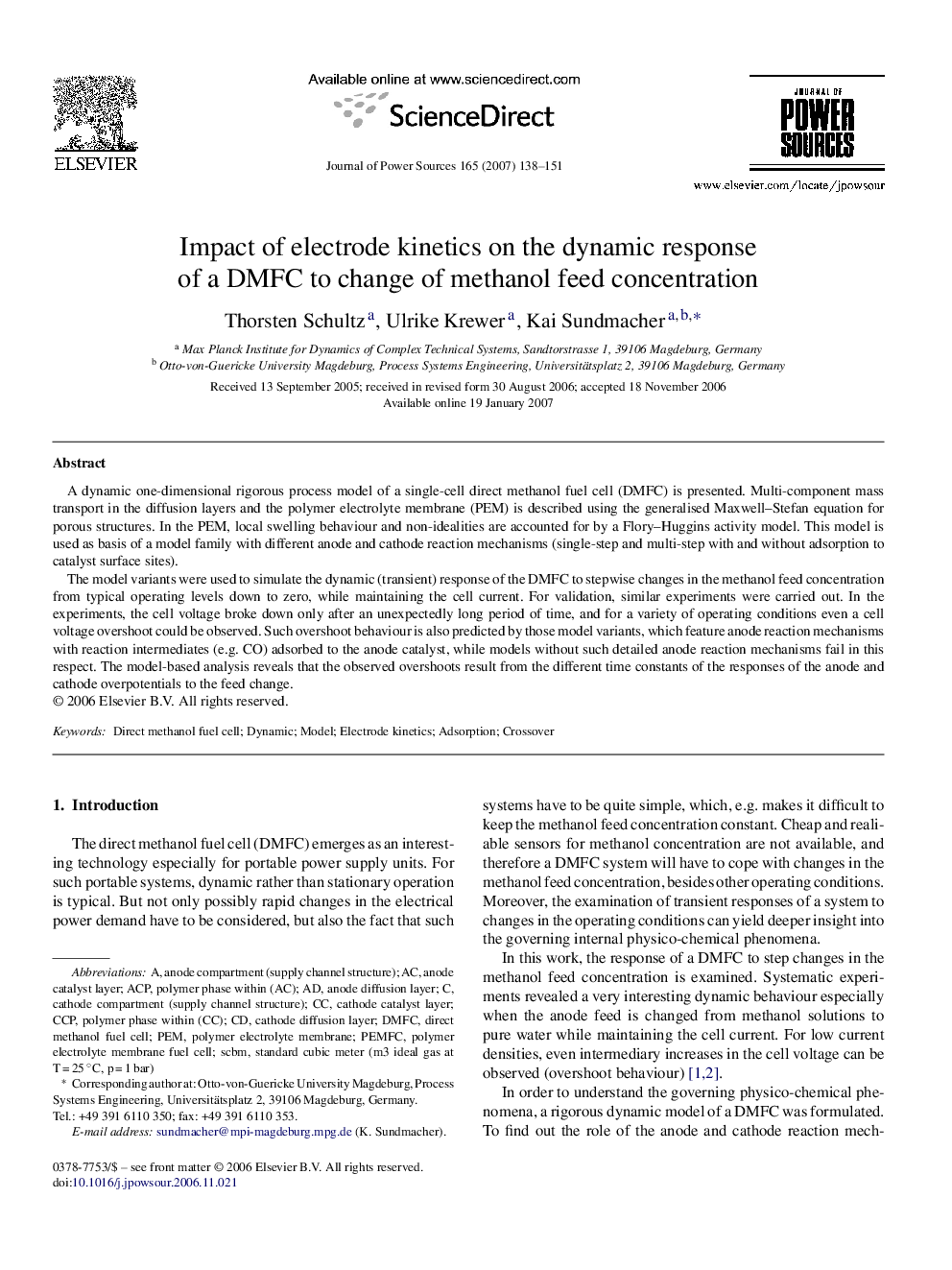 Impact of electrode kinetics on the dynamic response of a DMFC to change of methanol feed concentration