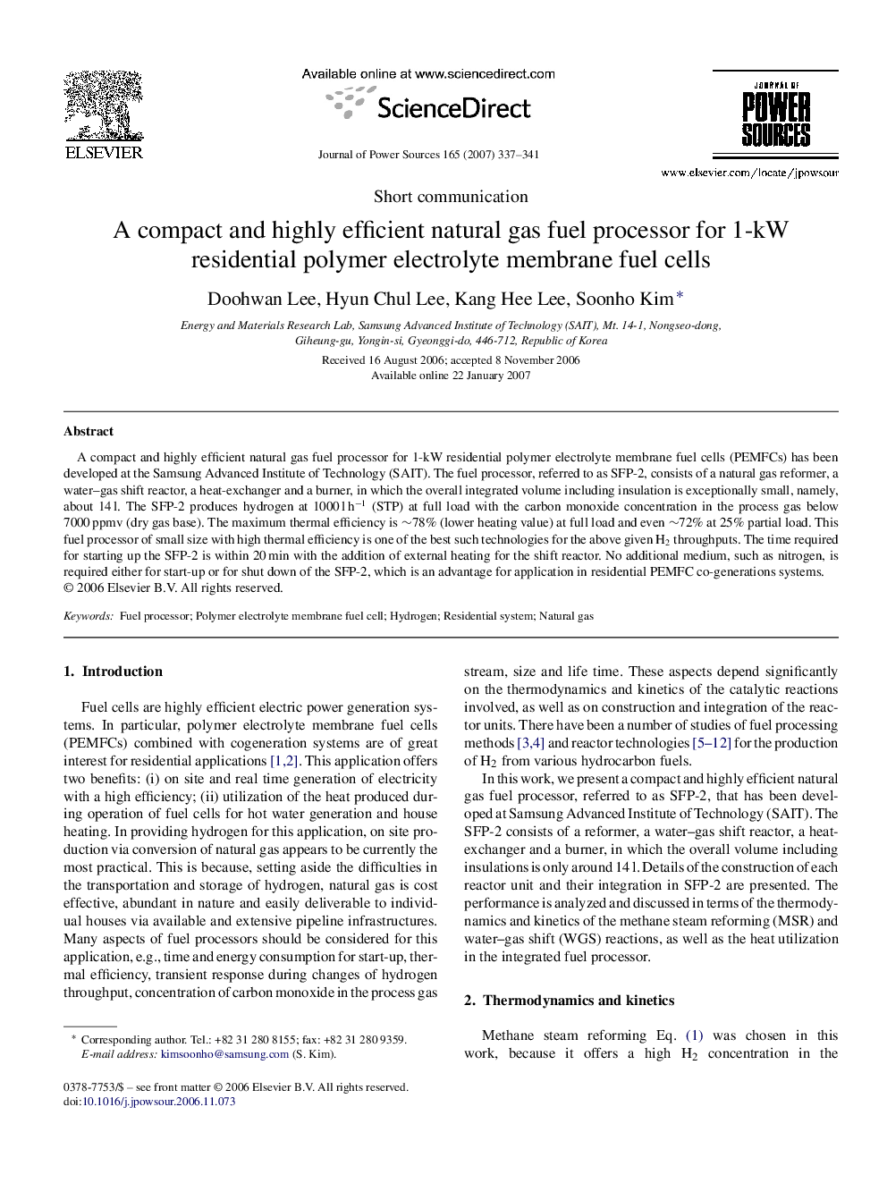 A compact and highly efficient natural gas fuel processor for 1-kW residential polymer electrolyte membrane fuel cells