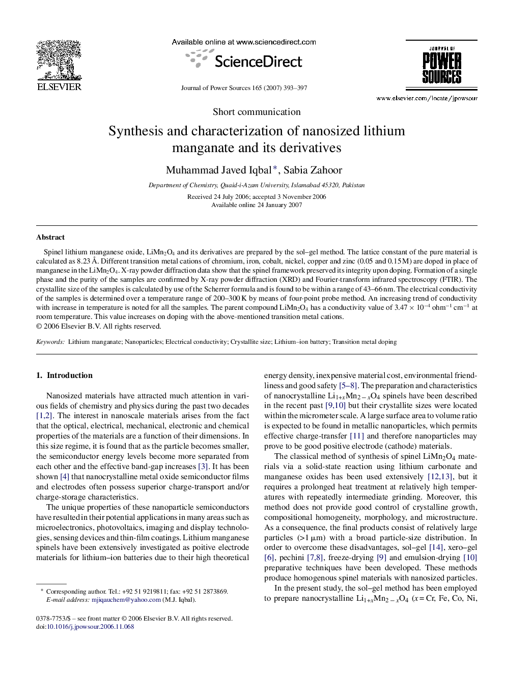 Synthesis and characterization of nanosized lithium manganate and its derivatives