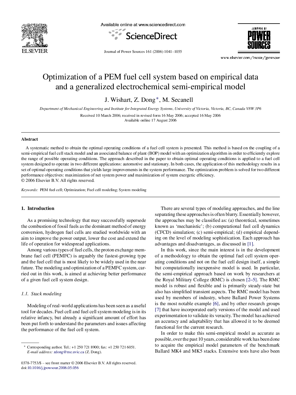 Optimization of a PEM fuel cell system based on empirical data and a generalized electrochemical semi-empirical model