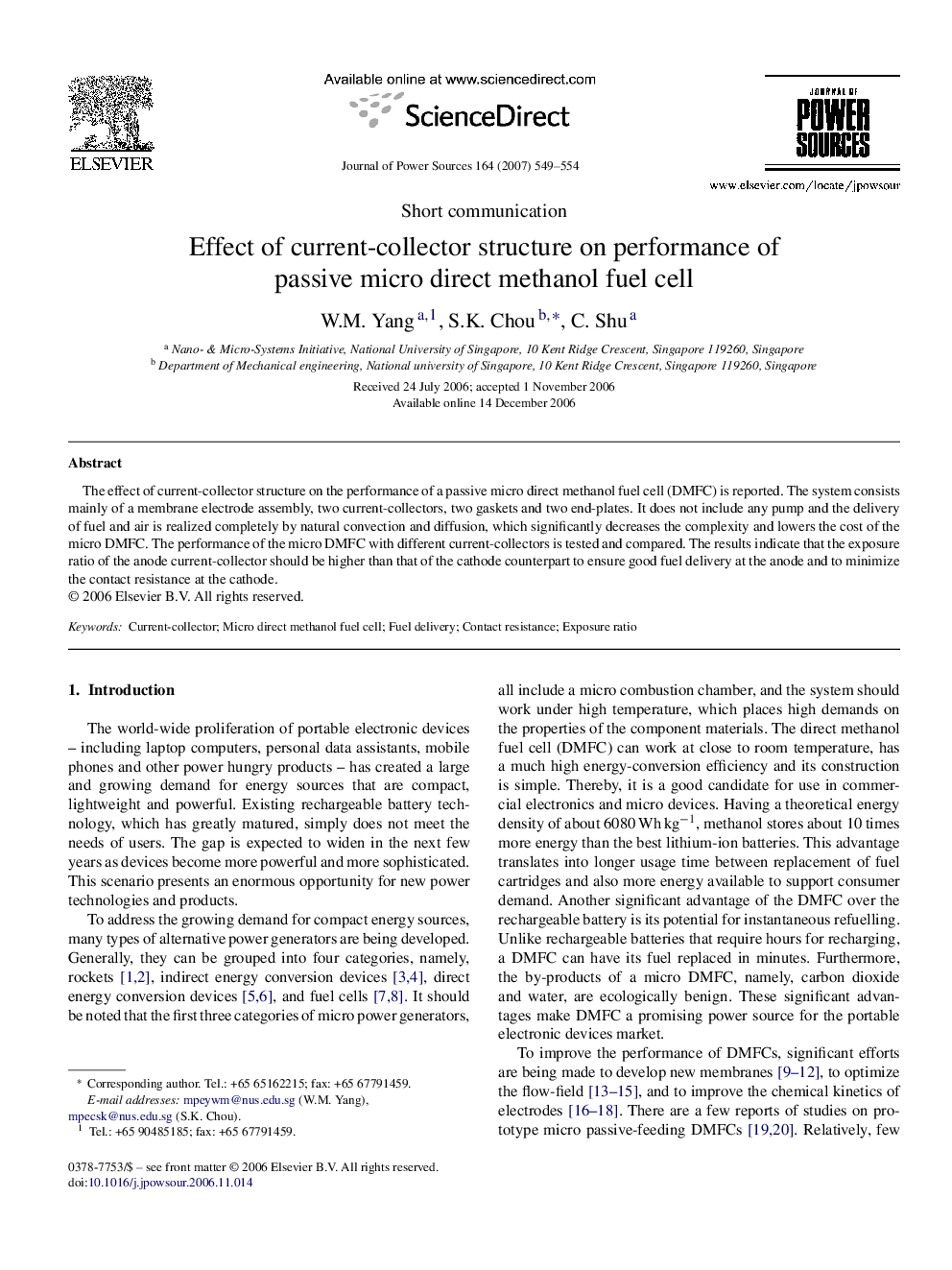 Effect of current-collector structure on performance of passive micro direct methanol fuel cell