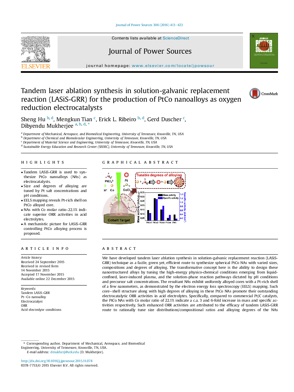 عکس صفحه اول مقاله: Tandem laser ablation synthesis in solution-galvanic replacement reaction (LASiS-GRR) for the production of PtCo nanoalloys as oxygen reduction electrocatalysts Tandem laser ablation synthesis in solution-galvanic replacement reaction (LASiS-GRR) for the production of PtCo nanoalloys as oxygen reduction electrocatalysts