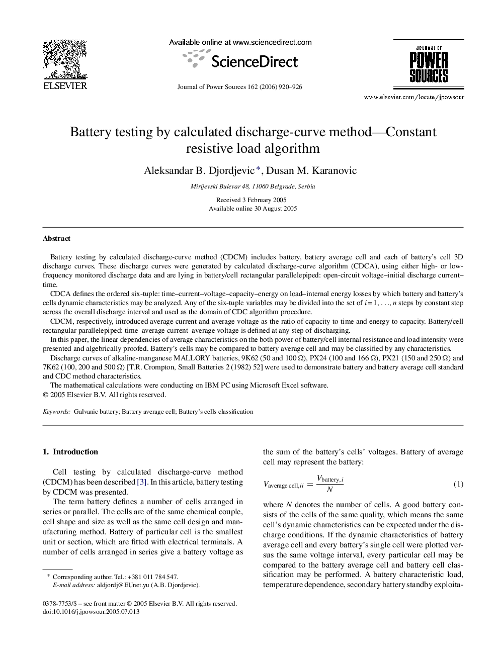 Battery testing by calculated discharge-curve method—Constant resistive load algorithm