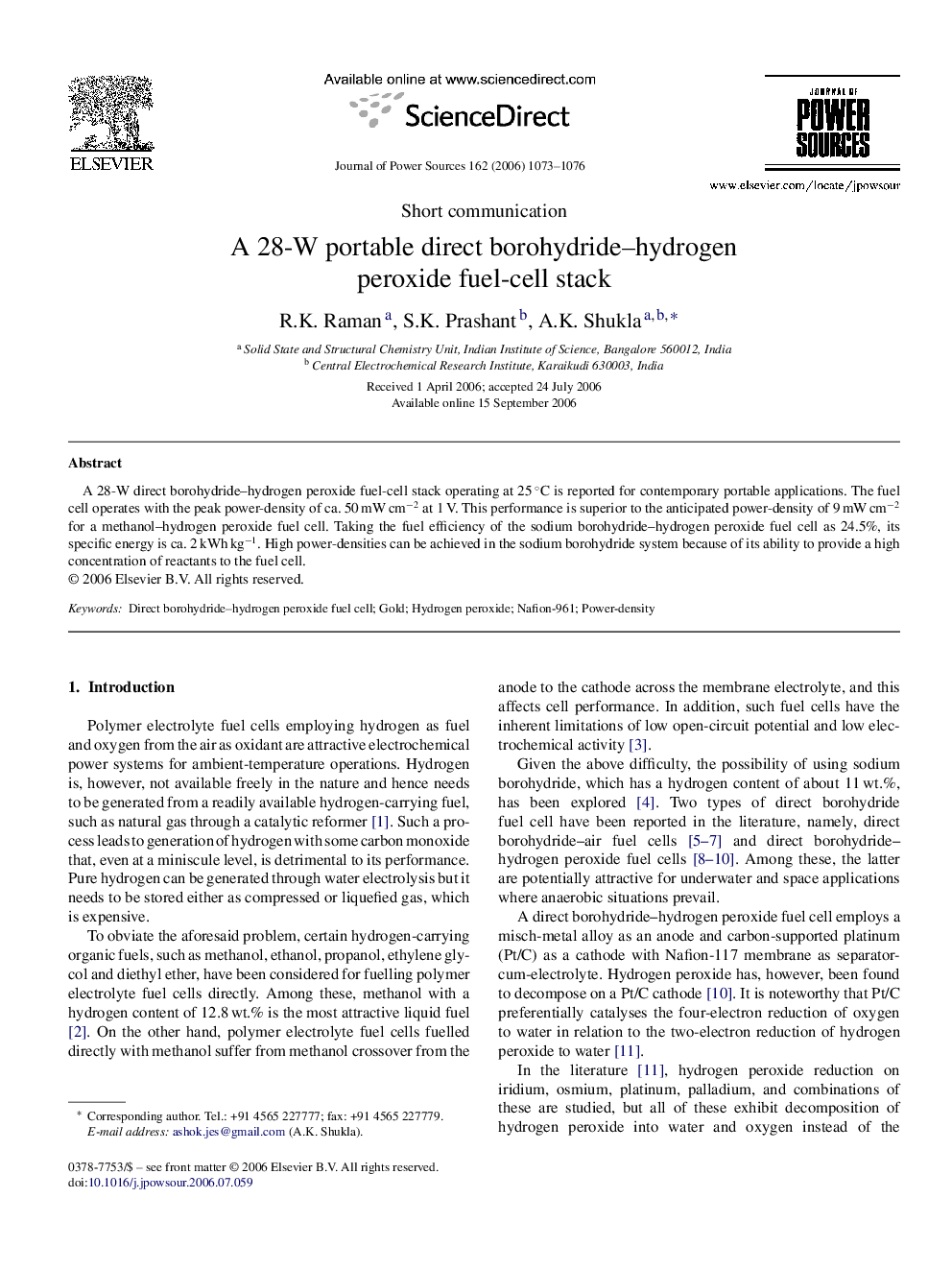 A 28-W portable direct borohydride–hydrogen peroxide fuel-cell stack