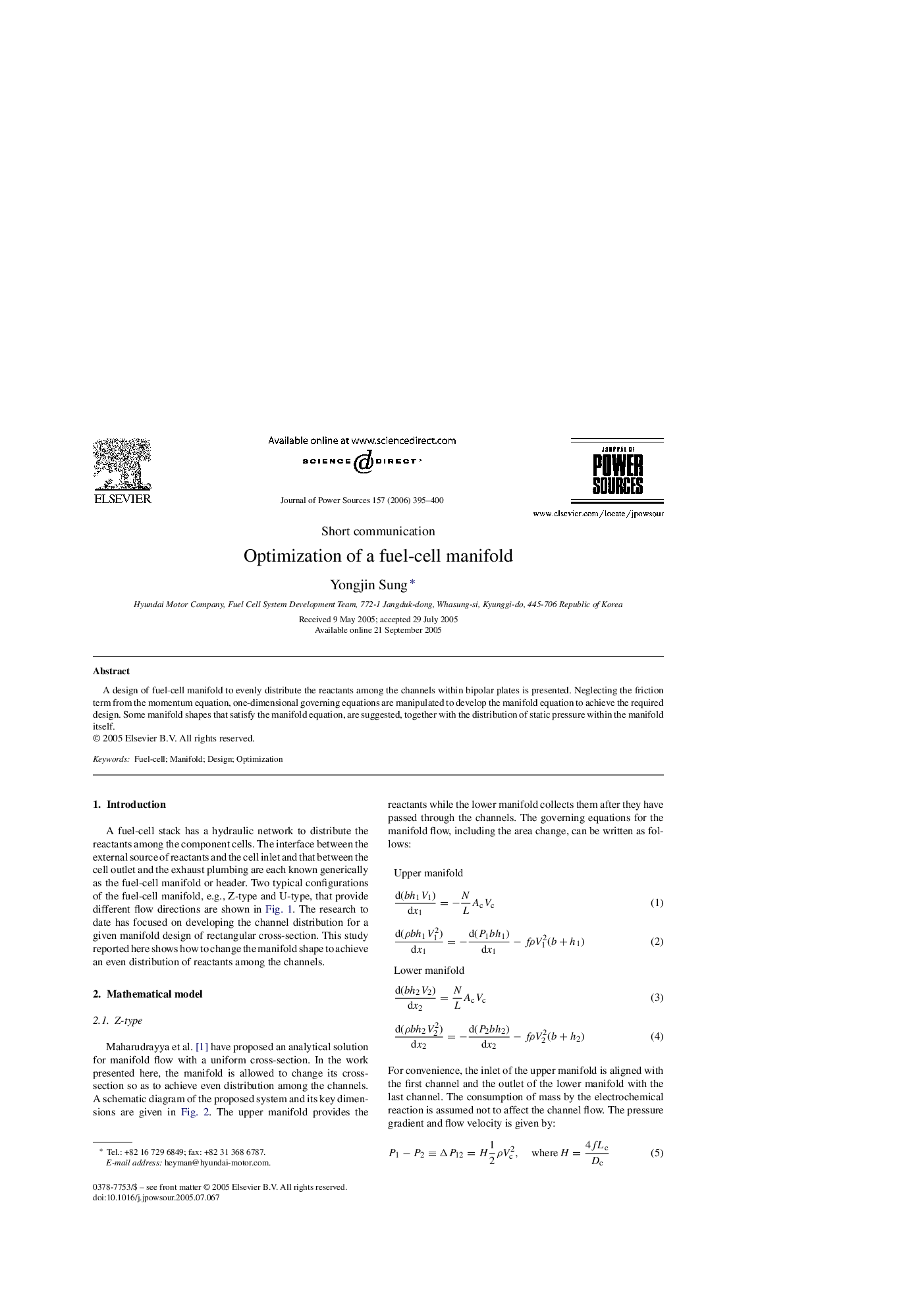 Optimization of a fuel-cell manifold