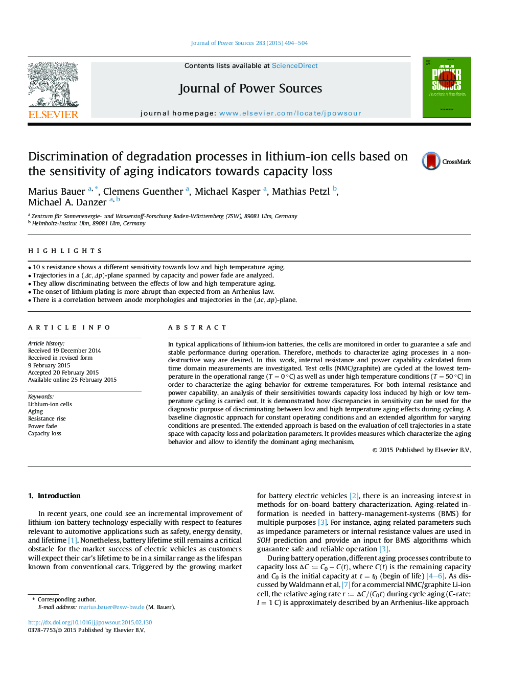 Discrimination of degradation processes in lithium-ion cells based on the sensitivity of aging indicators towards capacity loss