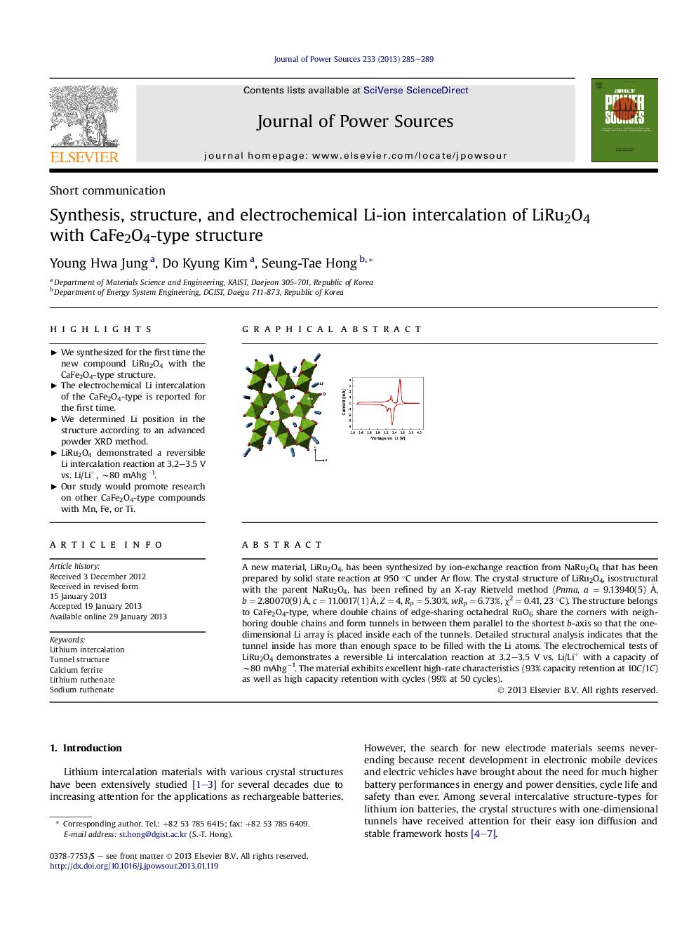 Synthesis, structure, and electrochemical Li-ion intercalation of LiRu2O4 with CaFe2O4-type structure