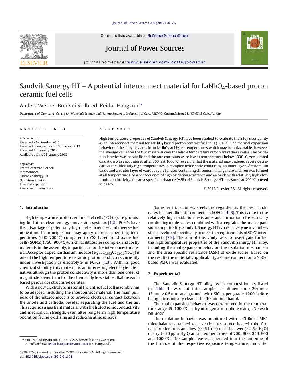 Sandvik Sanergy HT – A potential interconnect material for LaNbO4-based proton ceramic fuel cells