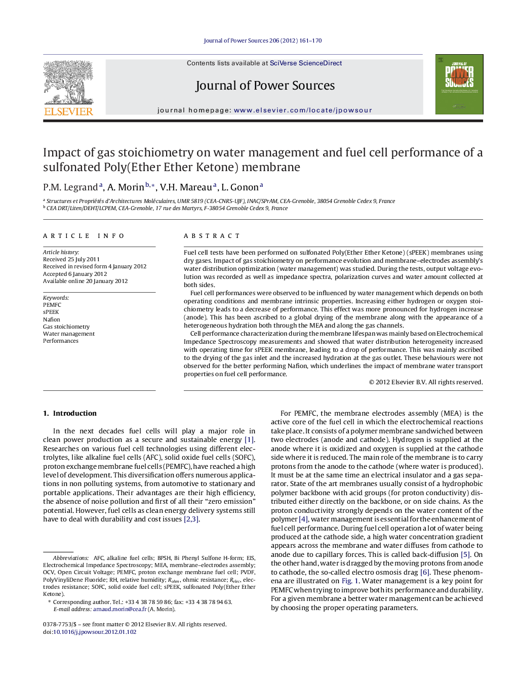 Impact of gas stoichiometry on water management and fuel cell performance of a sulfonated Poly(Ether Ether Ketone) membrane