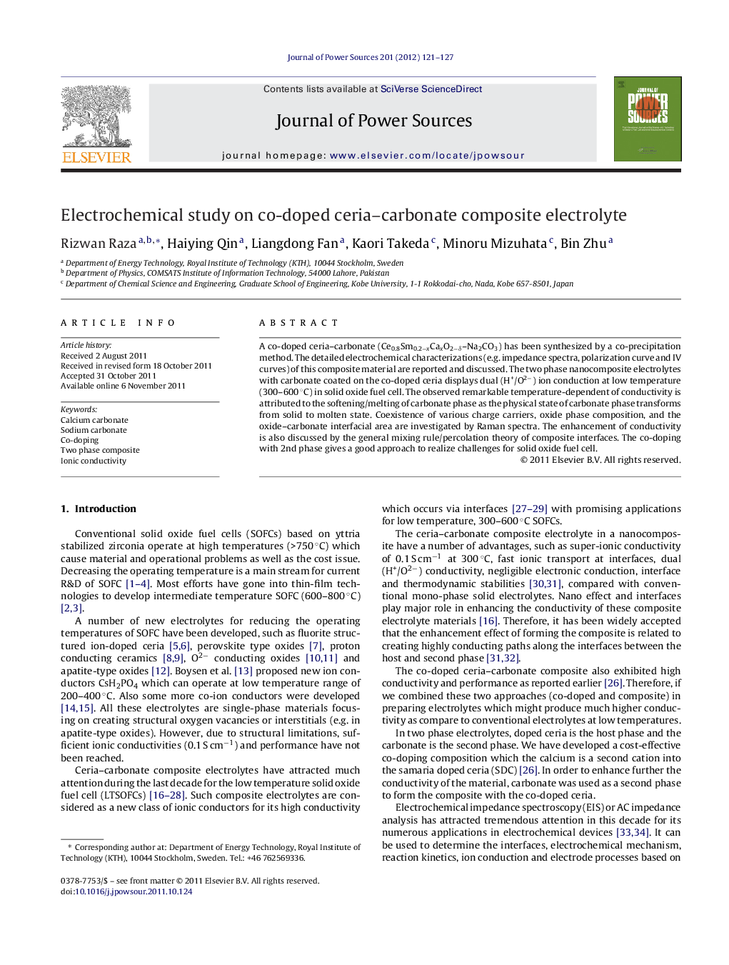 Electrochemical study on co-doped ceria–carbonate composite electrolyte