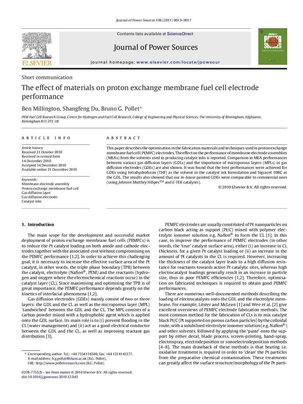 The effect of materials on proton exchange membrane fuel cell electrode performance