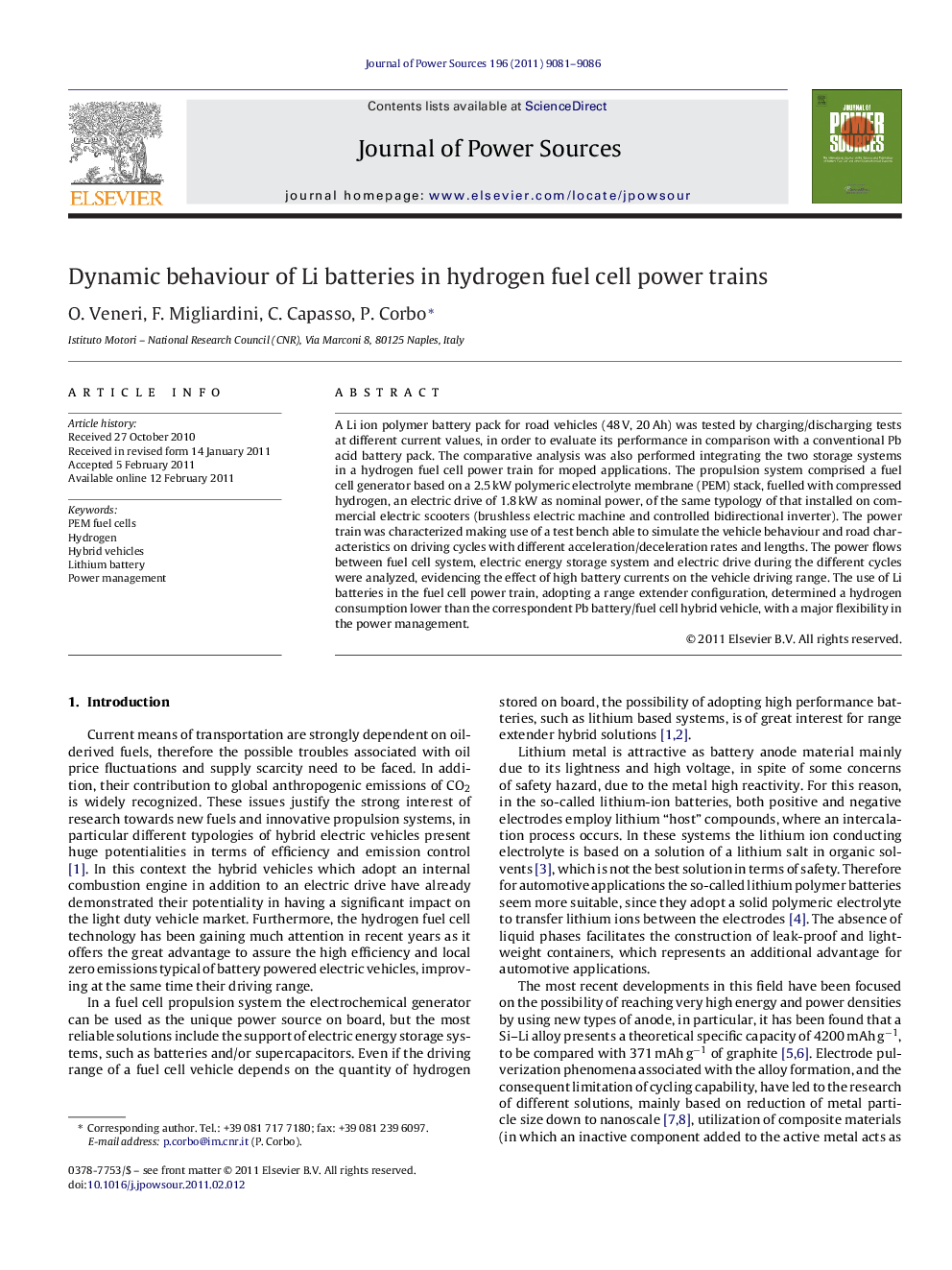 Dynamic behaviour of Li batteries in hydrogen fuel cell power trains