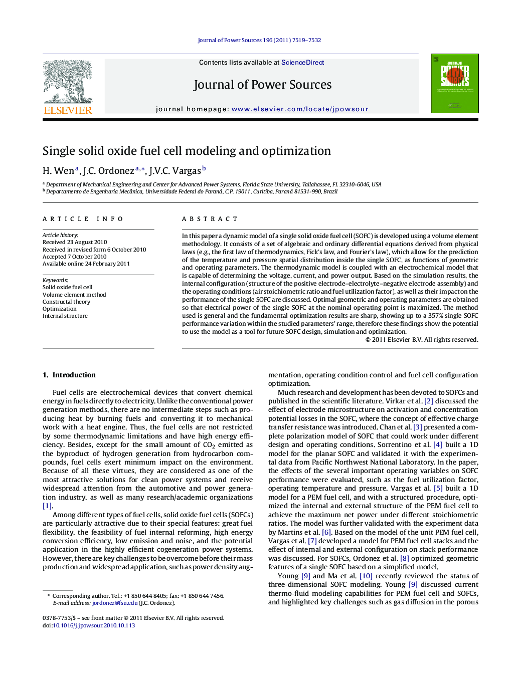 Single solid oxide fuel cell modeling and optimization