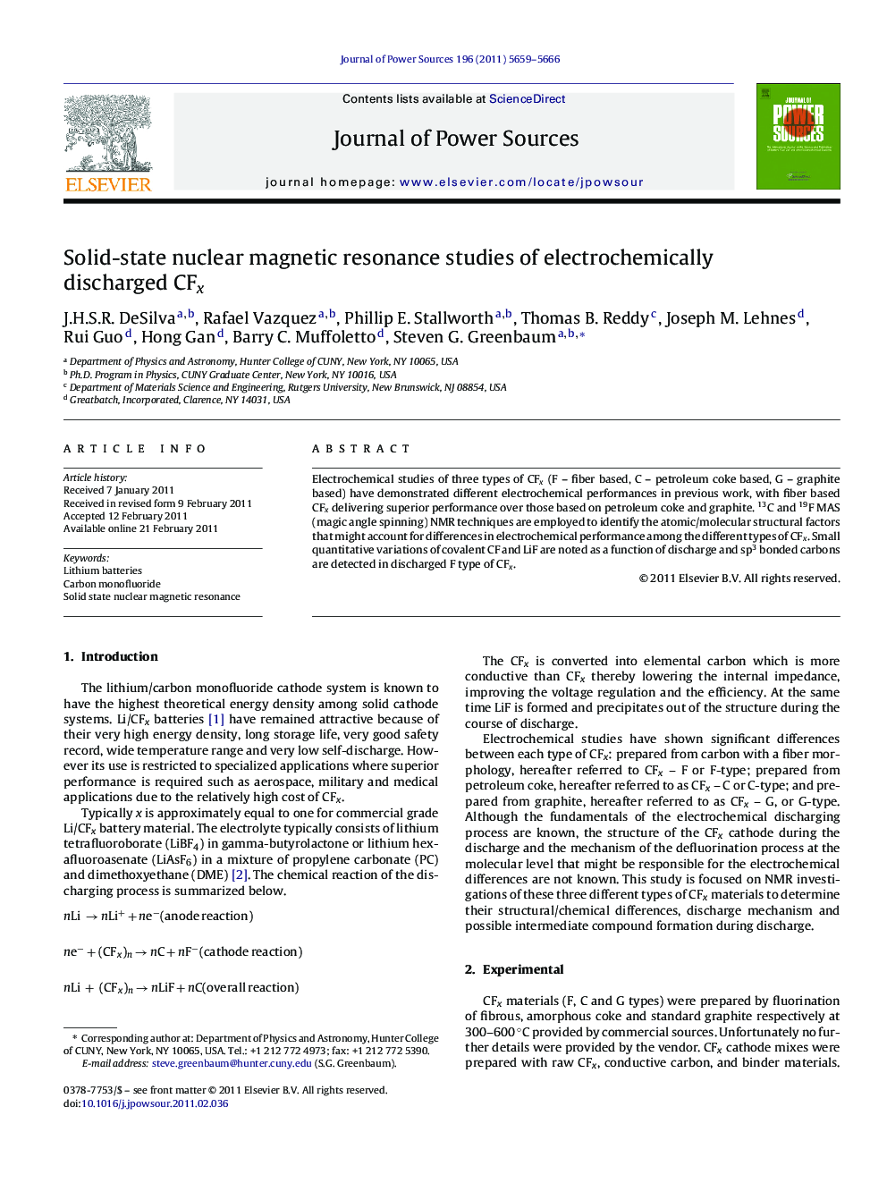 Solid-state nuclear magnetic resonance studies of electrochemically discharged CFx