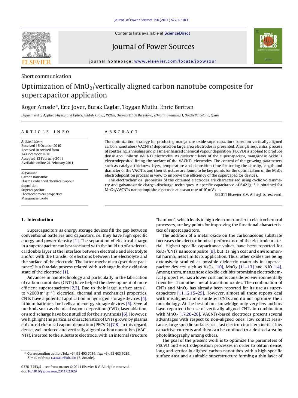 Optimization of MnO2/vertically aligned carbon nanotube composite for supercapacitor application