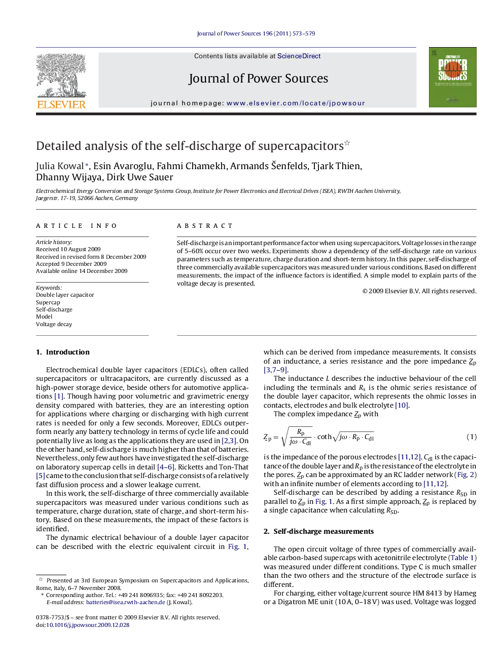 Detailed analysis of the self-discharge of supercapacitors 