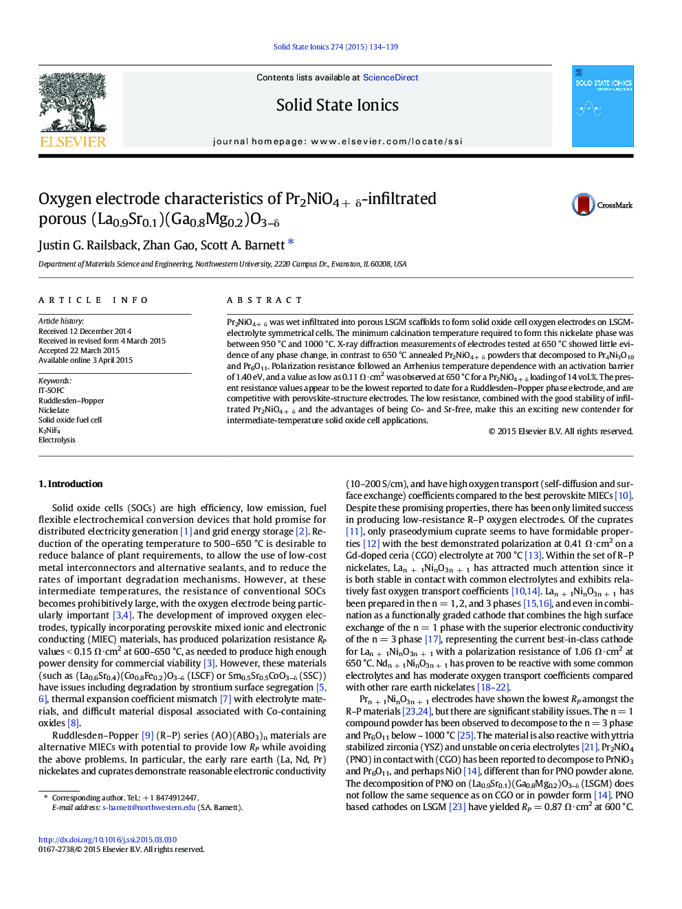 Oxygen electrode characteristics of Pr2NiO4 + δ-infiltrated porous (La0.9Sr0.1)(Ga0.8Mg0.2)O3–δ