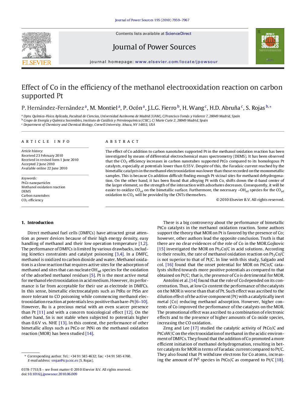 Effect of Co in the efficiency of the methanol electrooxidation reaction on carbon supported Pt