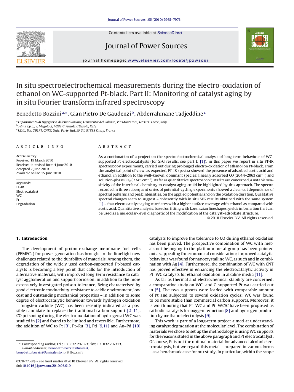 In situ spectroelectrochemical measurements during the electro-oxidation of ethanol on WC-supported Pt-black. Part II: Monitoring of catalyst aging by in situ Fourier transform infrared spectroscopy