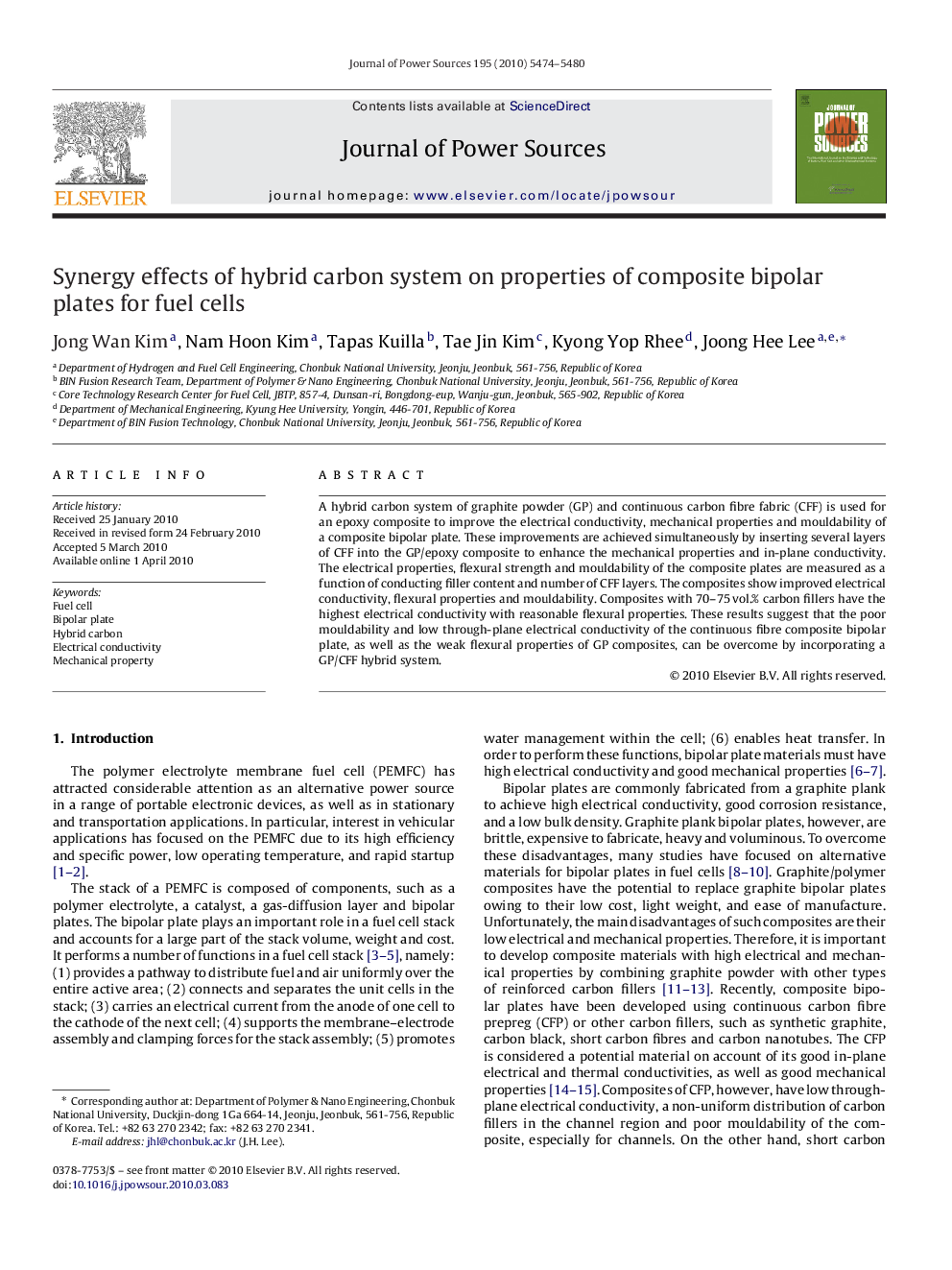 Synergy effects of hybrid carbon system on properties of composite bipolar plates for fuel cells