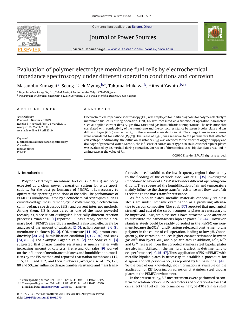 Evaluation of polymer electrolyte membrane fuel cells by electrochemical impedance spectroscopy under different operation conditions and corrosion