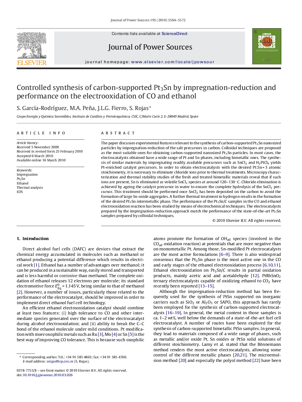 Controlled synthesis of carbon-supported Pt3Sn by impregnation-reduction and performance on the electrooxidation of CO and ethanol