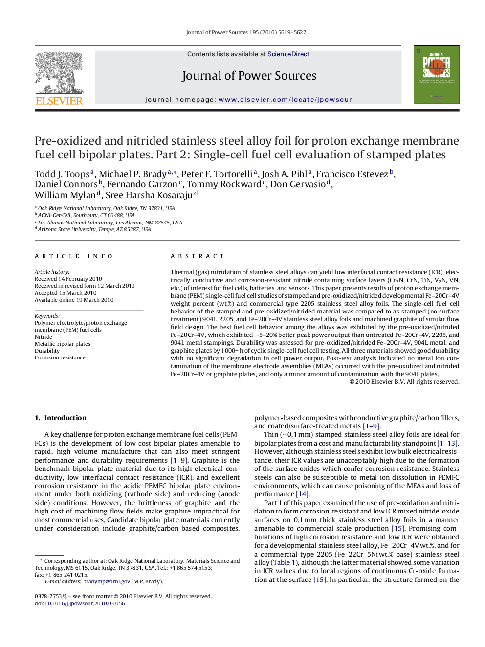 Pre-oxidized and nitrided stainless steel alloy foil for proton exchange membrane fuel cell bipolar plates. Part 2: Single-cell fuel cell evaluation of stamped plates