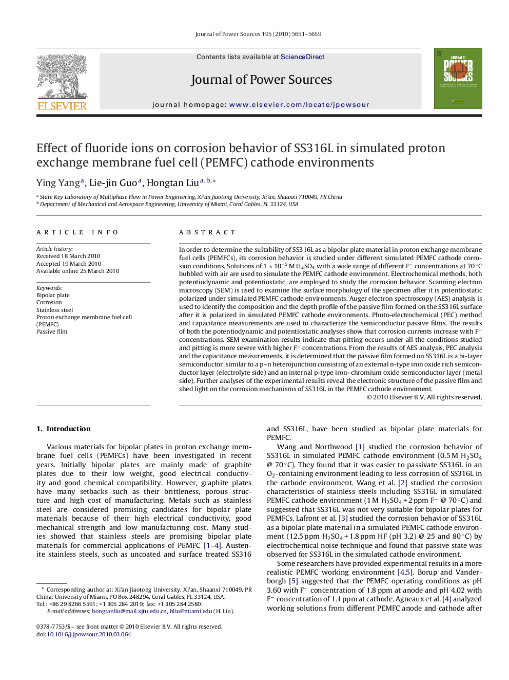 Effect of fluoride ions on corrosion behavior of SS316L in simulated proton exchange membrane fuel cell (PEMFC) cathode environments