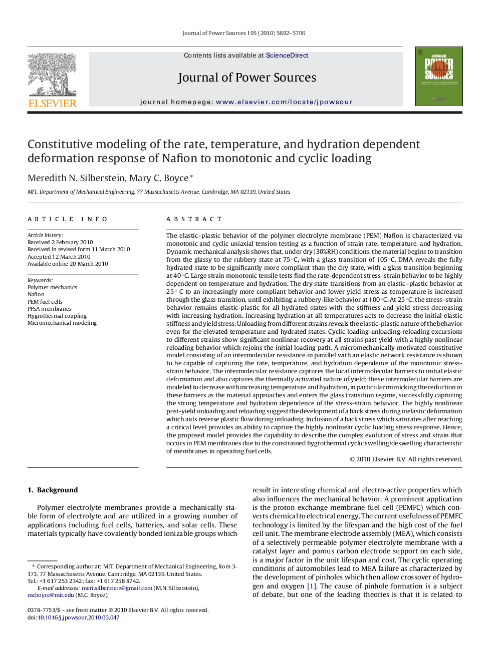 Constitutive modeling of the rate, temperature, and hydration dependent deformation response of Nafion to monotonic and cyclic loading