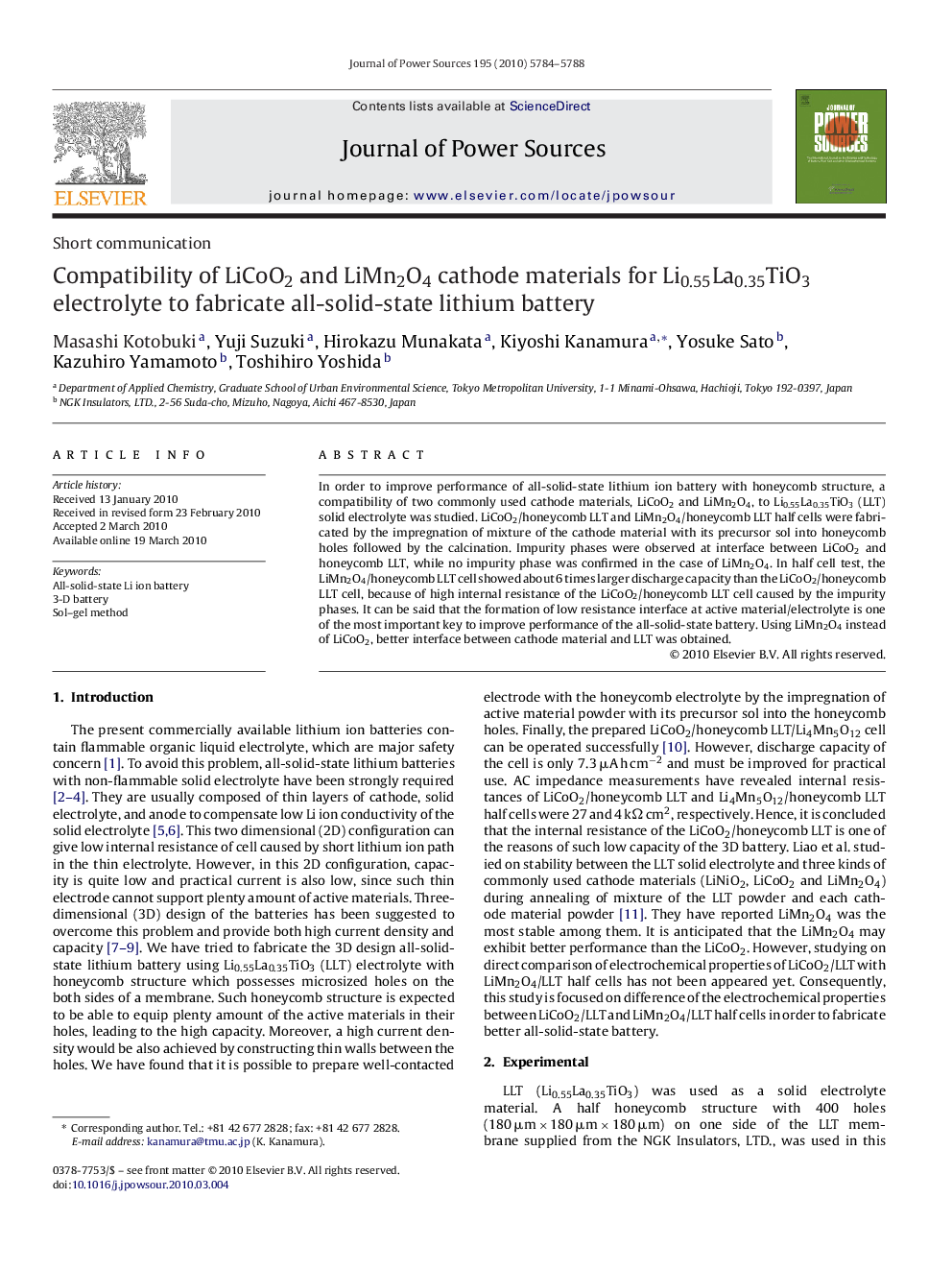 Compatibility of LiCoO2 and LiMn2O4 cathode materials for Li0.55La0.35TiO3 electrolyte to fabricate all-solid-state lithium battery