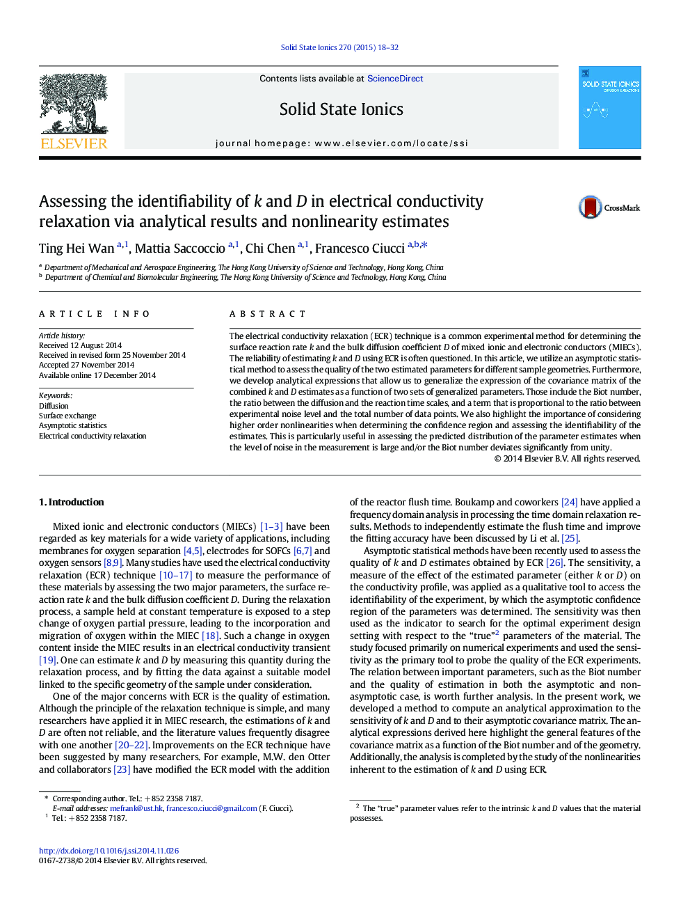 Assessing the identifiability of k and D in electrical conductivity relaxation via analytical results and nonlinearity estimates