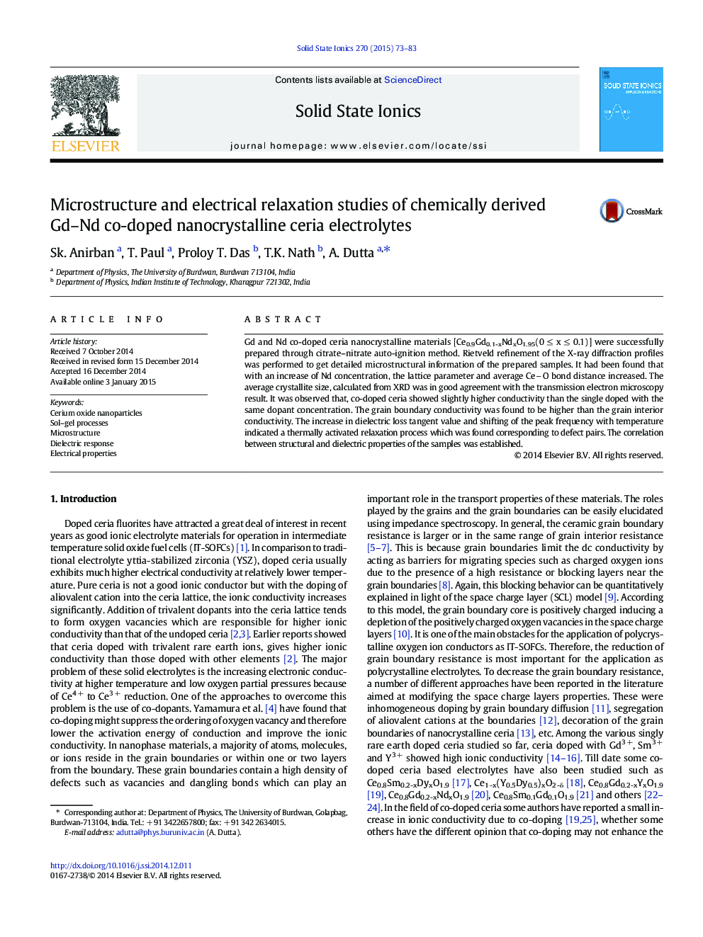 Microstructure and electrical relaxation studies of chemically derived Gd–Nd co-doped nanocrystalline ceria electrolytes