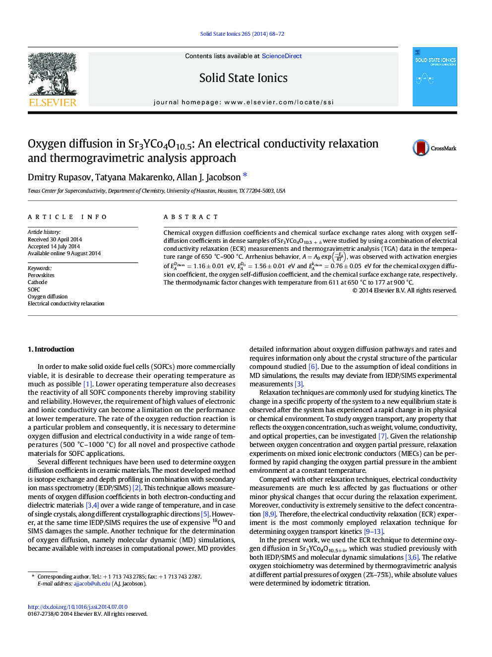 Oxygen diffusion in Sr3YCo4O10.5: An electrical conductivity relaxation and thermogravimetric analysis approach